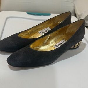 Timothy Hitsman Black Suede Heels with Gold Accent